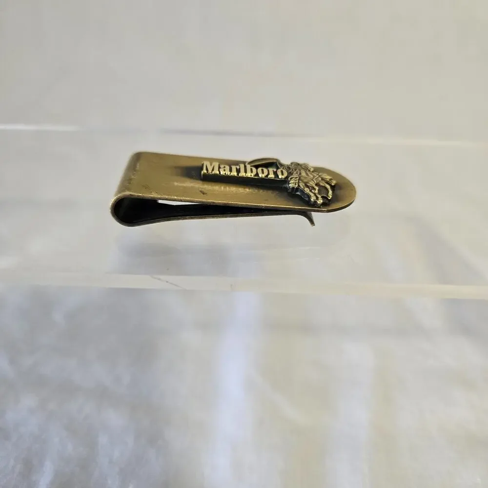 Vintage Marlboro Cowboy Brass Money Clip Western Advertising Promo Collectible
